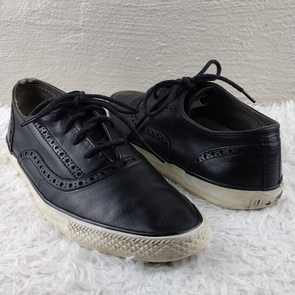 Converse John Varvatos Black Leather Upper Lace Up Low Top Loafer Style Sneakers